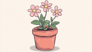 盆栽花卉插画