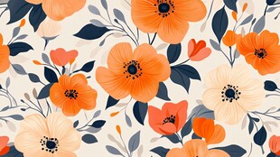 橙色花卉无缝图案设计