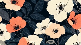 花卉图案 多彩花朵与深绿叶脉