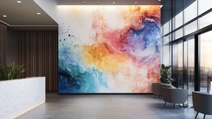 绚丽水彩风大厅墙面装饰