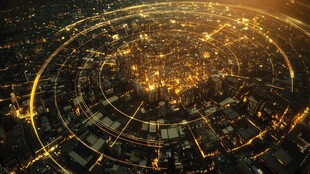 璀璨城市夜景与科技光环