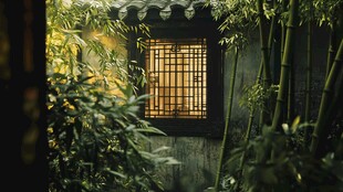 竹影中的中式窗景古韵