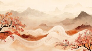 秋韵山水间 红枫映云雾
