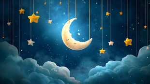 梦幻夜空下的月亮与星星