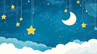 梦幻夜空下的星月与云朵