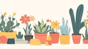 可爱盆栽花卉排列展示