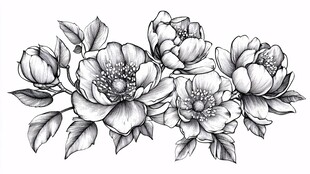 手绘花卉图案线条插画