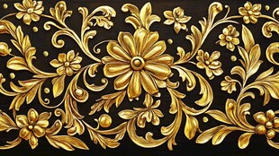 金色浮雕花卉装饰图案
