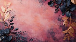 粉色背景饰以多彩植物叶片