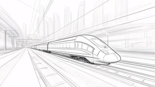 线条勾勒的现代高速列车