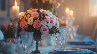 浪漫花束装点温馨餐桌