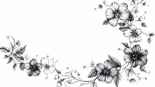 黑白花卉弧形边框图案