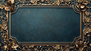 复古金色雕花墨绿色边框