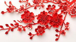 红色立体纸艺花卉装饰