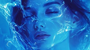 水中梦幻闭眼的美丽女性