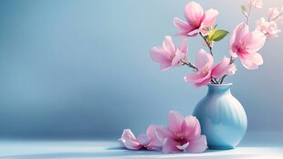蓝瓶粉花静物优雅景致