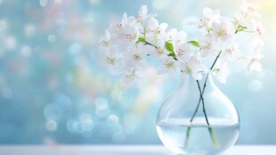 玻璃花瓶中的素雅白花