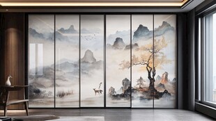中式山水屏风 雅致室内景