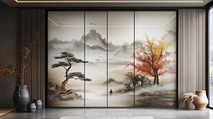 中式山水艺术屏风装饰画