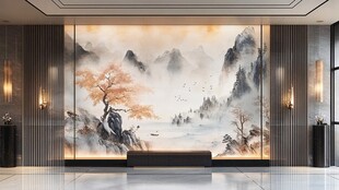中式山水意境客厅背景墙