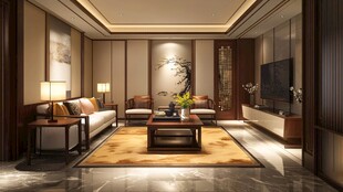 中式典雅客厅室内空间展示