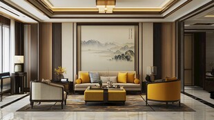 中式奢华客厅室内场景展示