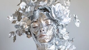 银色花卉创意脸部艺术造型