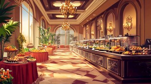 豪华欧式自助餐厅内部景观