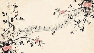 音符缠绕花枝浪漫插画