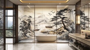 中式山水风豪华浴室空间