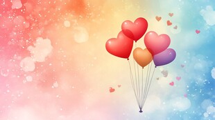 彩色爱心气球梦幻背景图