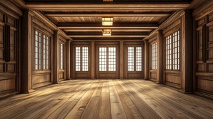 木质复古风宽敞空荡室内空间