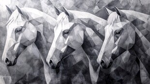 三匹几何风格马头艺术画