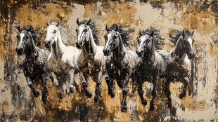 群马奔腾油画艺术图景