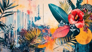 热带花卉植物绚丽插画