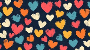 多彩手绘爱心无缝图案