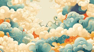 梦幻云海中式风插画背景