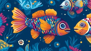 多彩海底鱼群梦幻插画