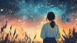 女孩凝望璀璨星空