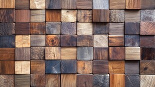 多彩木质方块拼接墙面