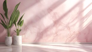 粉色墙面旁的绿植盆栽