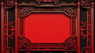 中式红底雕花边框背景
