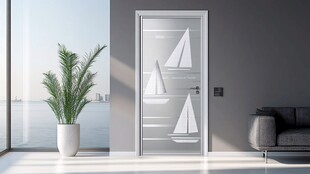 简约帆船图案室内玻璃门