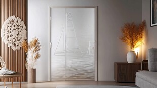 简约室内的磨砂艺术玻璃门