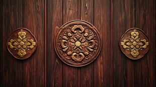 中式木雕装饰于古朴木门