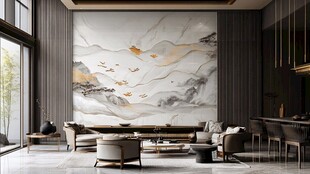 现代中式风客厅艺术壁画
