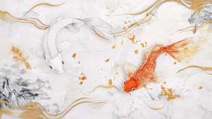 水墨双鲤跃动图