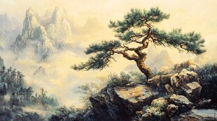 黄山迎客松 山水云雾美景