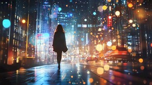 夜中独行者的都市光影