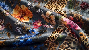 多彩花卉豹纹混纺布料